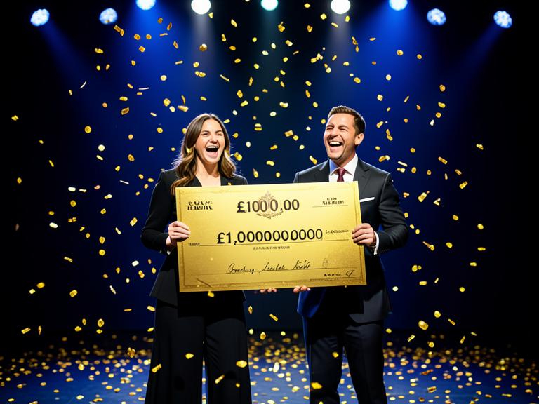 Winners holding a £1,000,000 golden check
